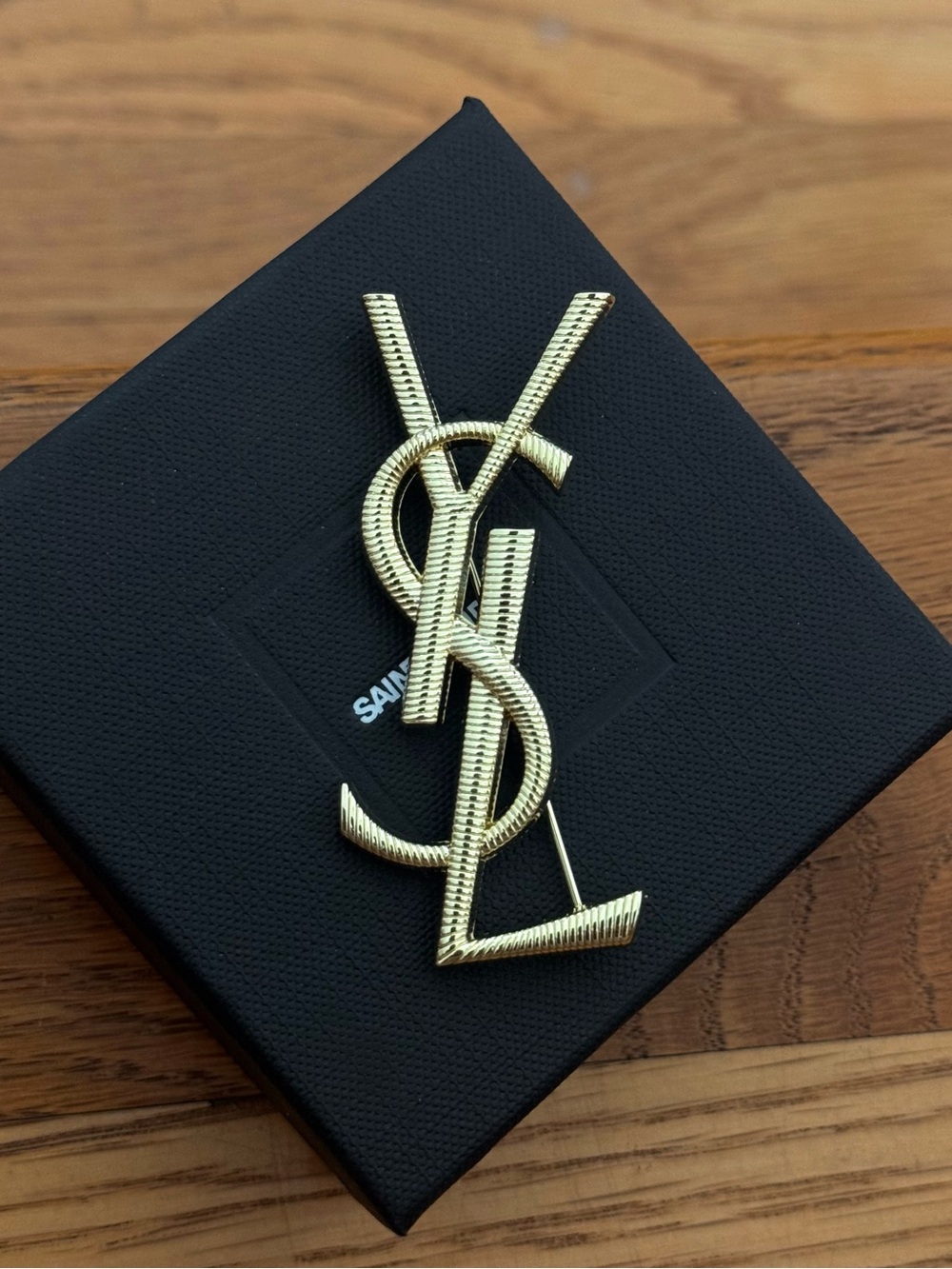 Gold YSL Logo Brooch